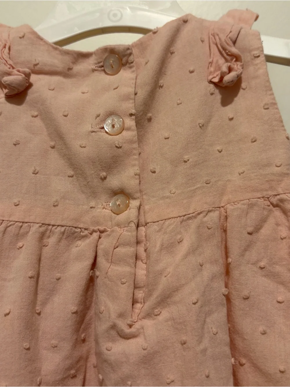 Pink Textured Baby Bubble Romper with Tie Straps